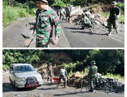 TNI Bersama Warga Percepat Pembangunan Jembatan Aramco di Pantan Sinaku Bener Meriah