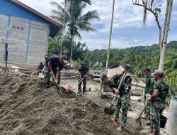 Pembangunan Jembatan Gantung Perintis Desa Jambur Mamang Capai 35 Persen, TNI dan Warga Mulai Pasang Menara Pylon