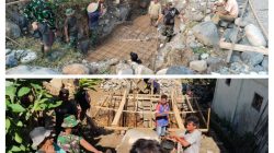 Kodim 0108/Aceh Tenggara Bangun Pondasi Jembatan Gantung Perintis di Desa Darul Makmur