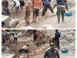 Kodim 0108/Agara Pasang Mal Pondasi Jembatan Gantung Perintis di Desa Jambur Mamang, Aceh Tenggara