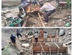 Kodim 0108/Agara Percepat Pengecoran Lantai Pondasi Jembatan Perintis di Desa Jambur Mamang Aceh Tenggara
