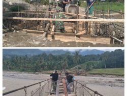 Kodim 0108/Agara lanjutkan Perbaiki Jembatan Gantung Penghubung Dua Kecamatan di Aceh Tenggara