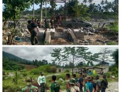 Kodim 0108/Agara Percepat Pembangunan Jembatan Gantung Perintis di Desa Teger Miko, Aceh Tenggara