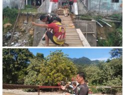 Kodim 0108Agara Cor Pondasi Jembatan Gantung Penghubung Antar Desa, di Aceh Tenggara Progres Pembangunan Capai 34,4 Persen