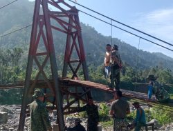 Pembangunan Jembatan Gantung Perintis di Ds Teger Miko Masuki Tahap Pemasangan Lantai, Kodim 0108/Aceh Tenggara Optimistis Rampung Sesuai Target