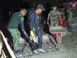 Kodim 0108/Agara Bersama Warga Lembur Hingga Malam, Percepat Pembangunan Jembatan Beton Penghubung Antar Desa dan Kecamatan di Aceh Tenggara