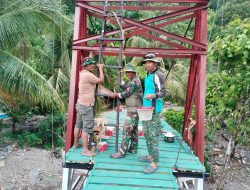 Kodim 0108/Agara dan Warga Percepat Penyelesaian Jembatan Gantung di Ds. Jambur Mamang Aceh Tenggara