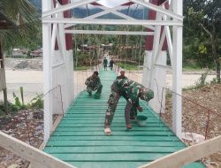 Kodim 0108/Agara dan Warga Percepat Penyelesaian Jembatan Gantung Perintis di Kuning Abadi, Aceh Tenggara Progres Capai 95,5 Persen