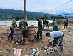 Kodim 0108/Agara Bersama Warga Gotong Royong percepat pembangunan Jembatan Gantung di Desa Gulo Aceh Tenggara
