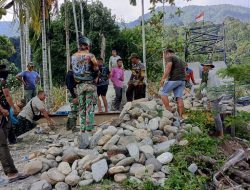 Dandim 0108/Agara, Kodim 0102/Pidie Tinjau Langsung Pembangunan Jembatan Gantung Perintis di Desa Lawe Pinis