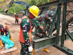Jembatan Bailey Ds. Belang Panu Bener Meriah yang dibangun TNI, Progresnya kini Capai 55 Persen